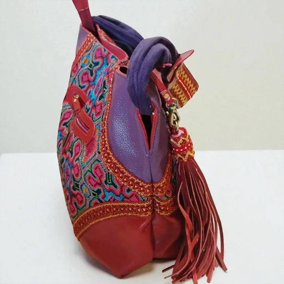 Vintage Sharif 90s Multicolor Global Tapestry Hobo - Picture 4 of 10